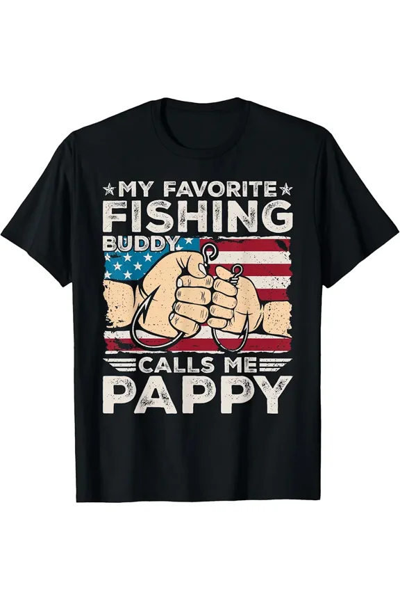 Retro Fishing Buddy Pappy Graphic Gift for Grandpa Dad Men Short Sleeve Vintage Style T-Shirt