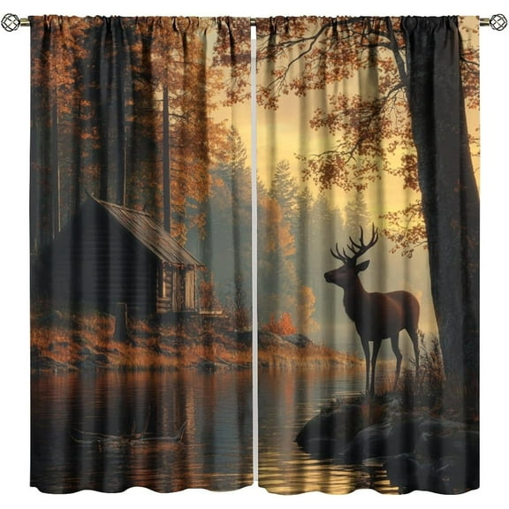 Retro Fishing Curtains Vintage Rustic Cabin Forest Nature Art Fisherman Blackout Window Treatment for Bedroom Living Room Decor Window Drapes 84" W X 84" L