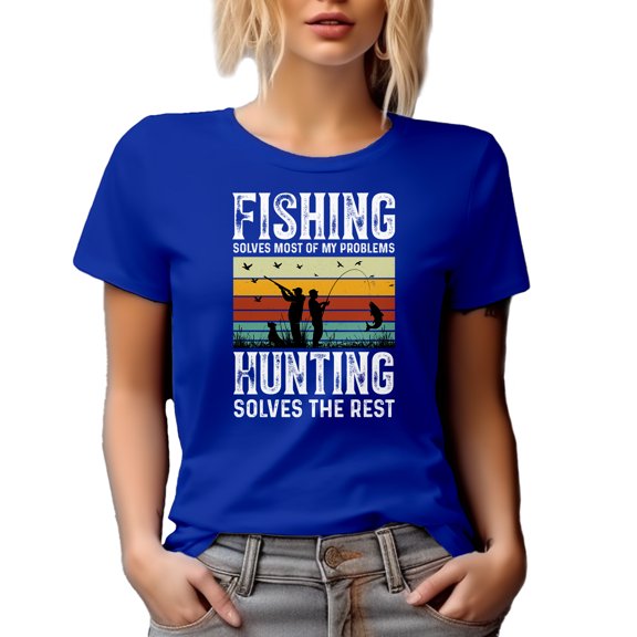 Retro Fishing Solves Most of My Problems, Hunting, the Rest - Fisherman Hunter, Royal Blue T-Shirt, Medium