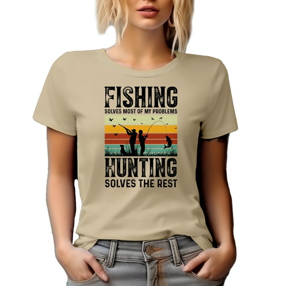 Retro Fishing Solves Most of My Problems, Hunting, the Rest, Fisherman Hunter, Tan T-Shirt, Large