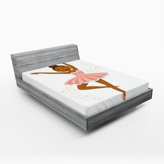Retro Fitted Sheet, Ballerina Dancing Daughter Classic Performance Hobby Birthday Theme, Decorative Soft Bedding All-round Elastic Pocket, Queen Size, Brown Rose, by Ambesonne