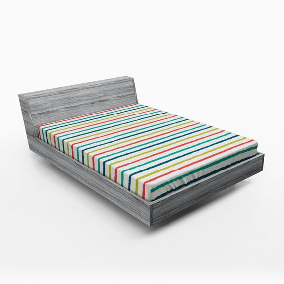 Ambesonne Colorful Fitted Sheet, Doodle Paralel Lines, Queen Size, Multicolor