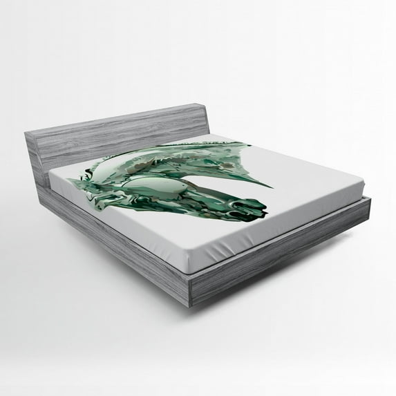 Ambesonne Retro Fitted Sheet, Green Stain Horse Head, Full Size, Grey