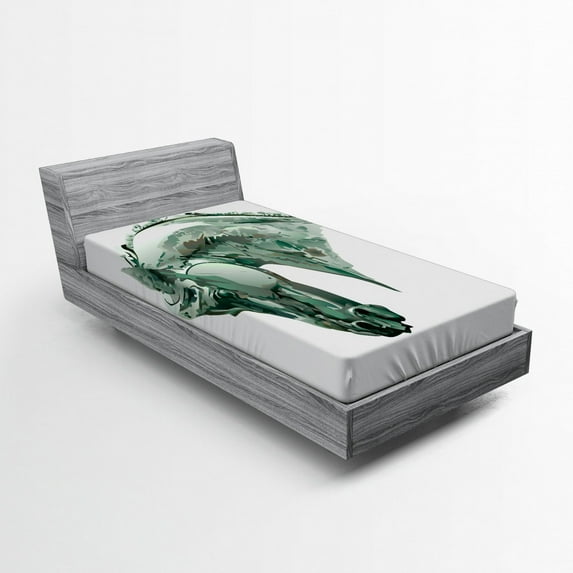 Ambesonne Retro Fitted Sheet, Green Stain Horse Head, Twin XL Size, Grey