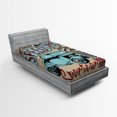 thumbnail image 1 of Retro Fitted Sheet Nostalgic Advertising Print Antique Sports Auto in Retro Rusty Colors Art Design, Soft Decorative Fabric Bedding, Teal Red Brown, by Ambesonne, 1 of 2