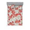 thumbnail image 1 of Retro Fitted Sheet & Pillow Sham Set, Flora Theme Hand-Drawn Repetitive Chamomile and Poppy Flowers Plain Back, Decorative Printed 3 Piece Bedding Decor, Calking, Dark Coral Pale Yellow, by Ambesonne, 1 of 2