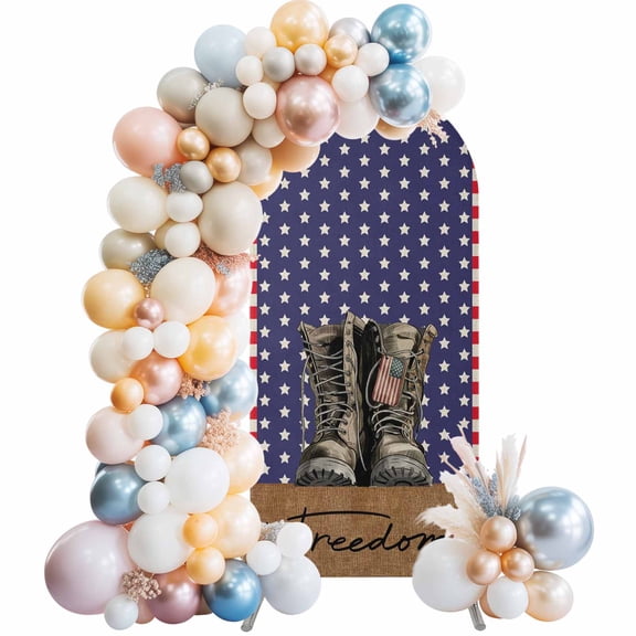Retro Five-pointed Stars Military Boots Wedding Arch Cover 4Ft Wedding Arch Backdrop Stand Cover Round Top Chiara Backdrop Covers for Birthday Party Bridal Shower Banquet Decor