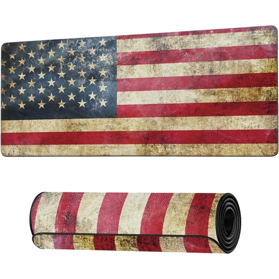 Retro Flag of United States Large Mouse Pad Extended Gaming Mouse Pad Waterproof Desk Mat with Stitched Edge,Non Slip Base Keyboard Mouse pad for Home Office 35.4" X 15.7"