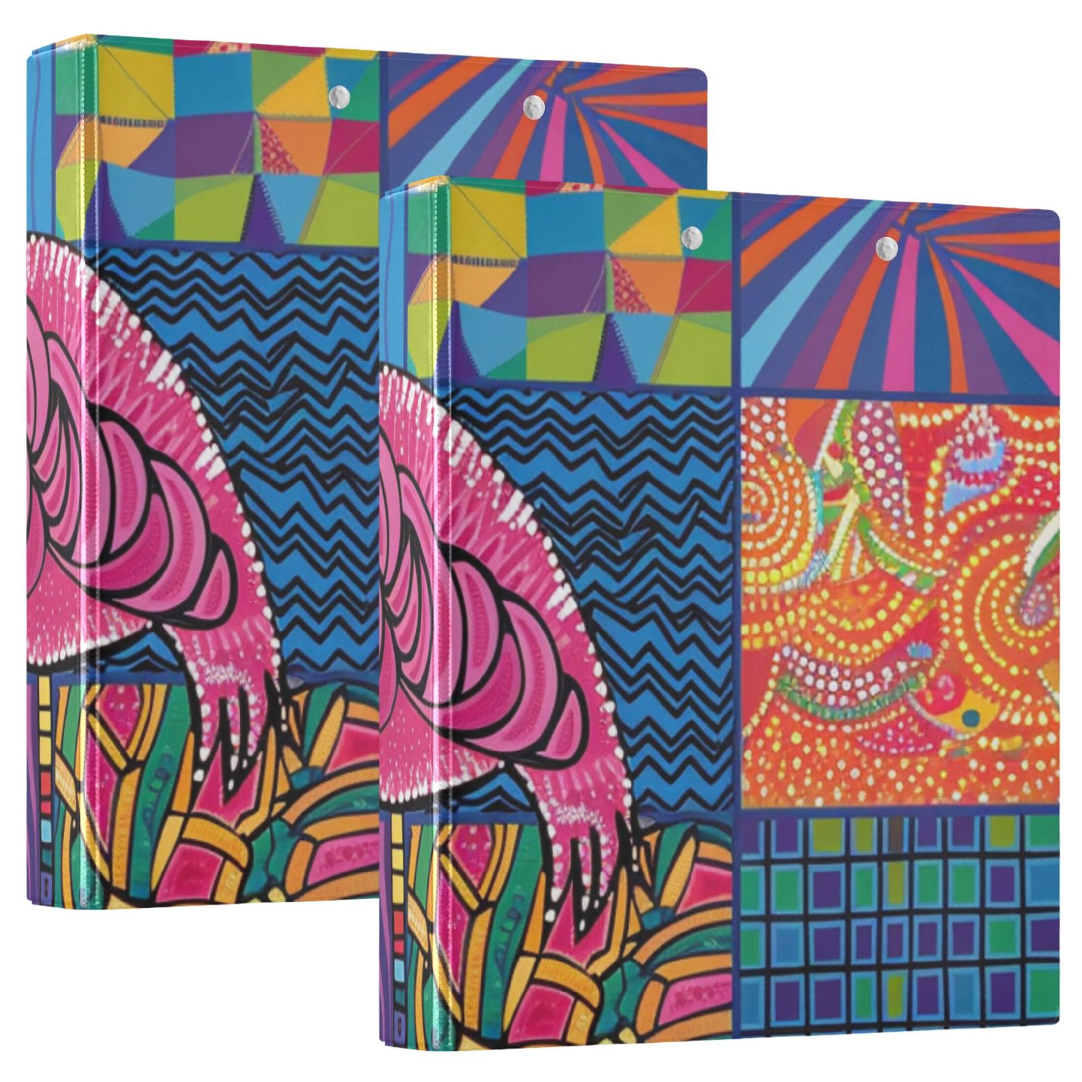 Retro Flamingo 3 Ring Binders 1.5 inch Hardcover File Folders with Interior Pockets A4 Size Organizer for School Office Hospital