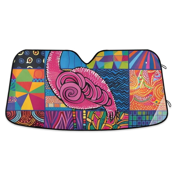Retro Flamingo Car Windshield Sun Shade Reflector Sunshade Foldable for Front Keeps Vehicle Cool
