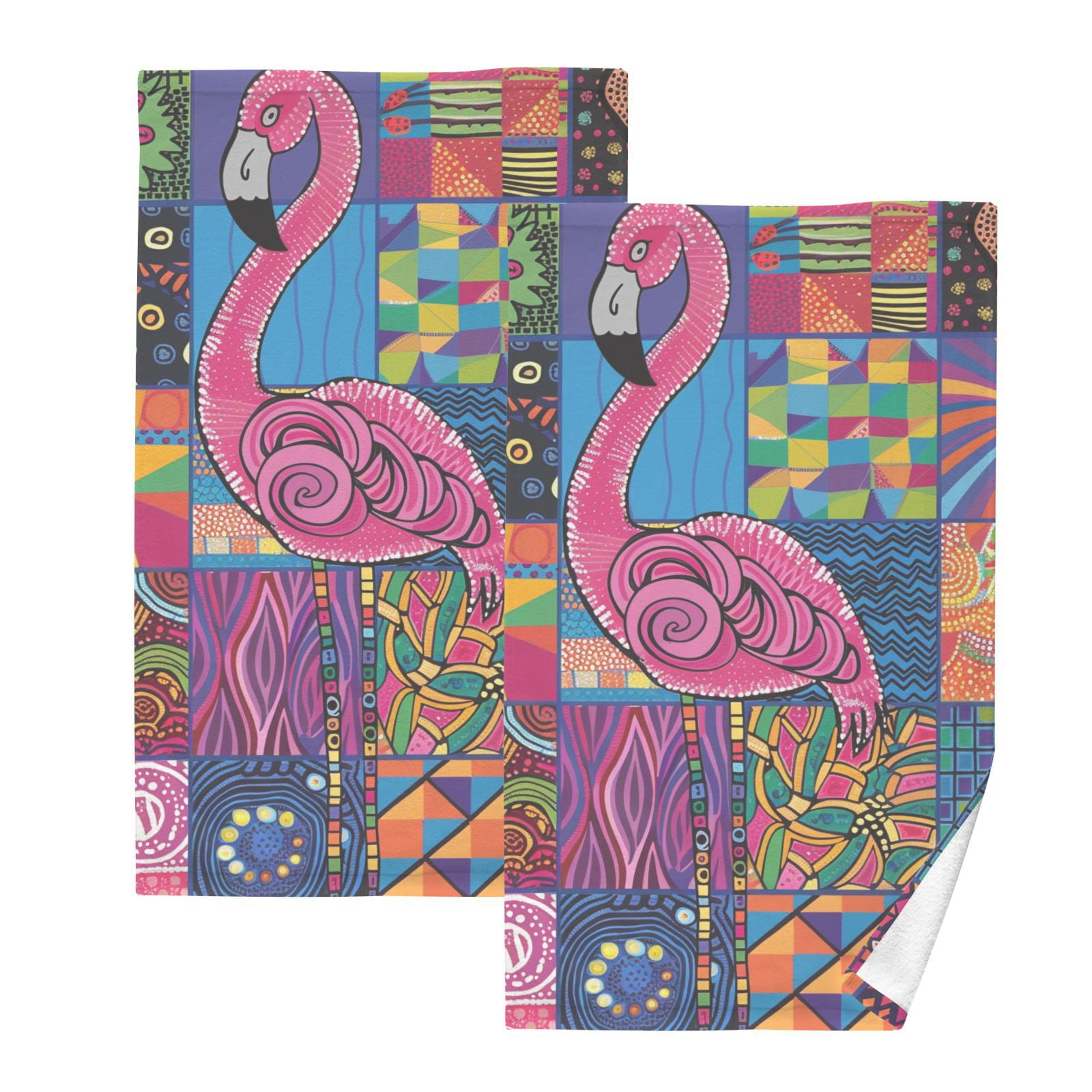 Retro Flamingo Hand Towels Cotton Bath Towels Large Face Towels Absorbent for Bathroom 2 Packs