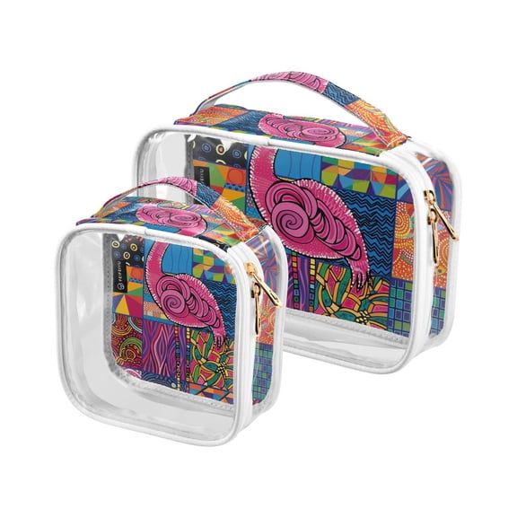 Retro Flamingo Makeup Bags Set Travel Toiletry Bags Portable Cosmetic Bags Organizer Waterproof 2 Packs
