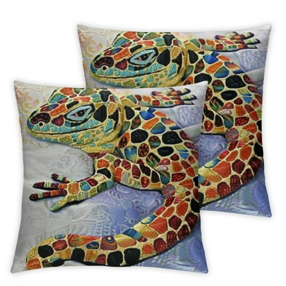 Retro Flannel Fleece Pillow Cushion Cover, Miniature Gaudi Lizard Ceramic Mosaic Inpspired Graphic Tiles Barcelona Art, Decorative Square Accent Pillow Case,