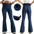 thumbnail image 1 of Retro Flare Yoga Pants for Women Elastic High Waisted Tummy Control Stretchy Pants Gym Workout Slim Fit Faux Jeans Pant Dark Gray Pant,Size S-3XL, 1 of 10