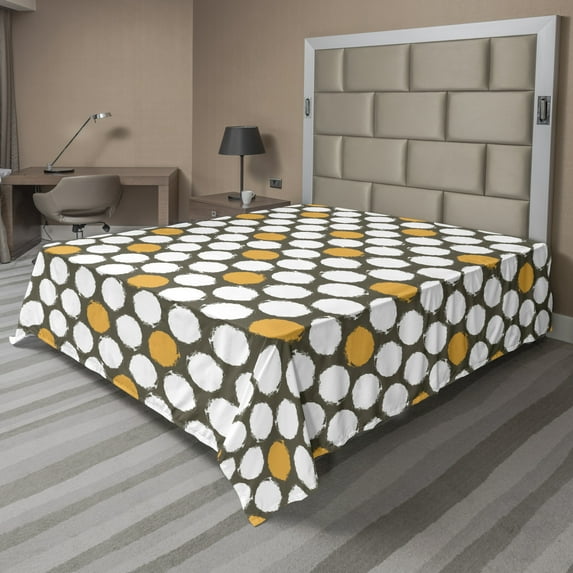 Ambesonne Retro Flat Sheet, Bicolor Grunge Style Dots, King Size, Dark Taupe Orange