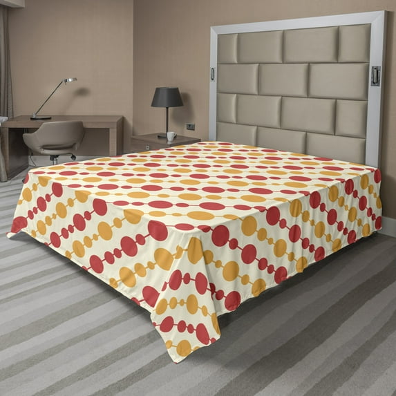 Ambesonne Retro Flat Sheet, Big Small Dots Chain, Queen Size, Marigold Scarlet Cream