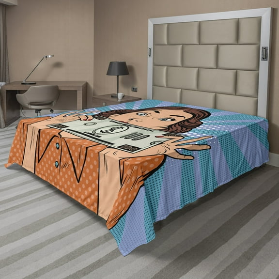 Ambesonne Retro Flat Sheet, Woman Holding Dollar Bill, Full Size, Multicolor