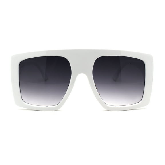 Retro Flat Top Oversize Rectangular Mobster Sunglasses White Smoke