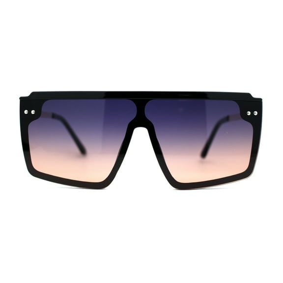 Retro Flat Top Shield Oversize Half Rim Rimless Sunglasses Black Gold Purple Brown