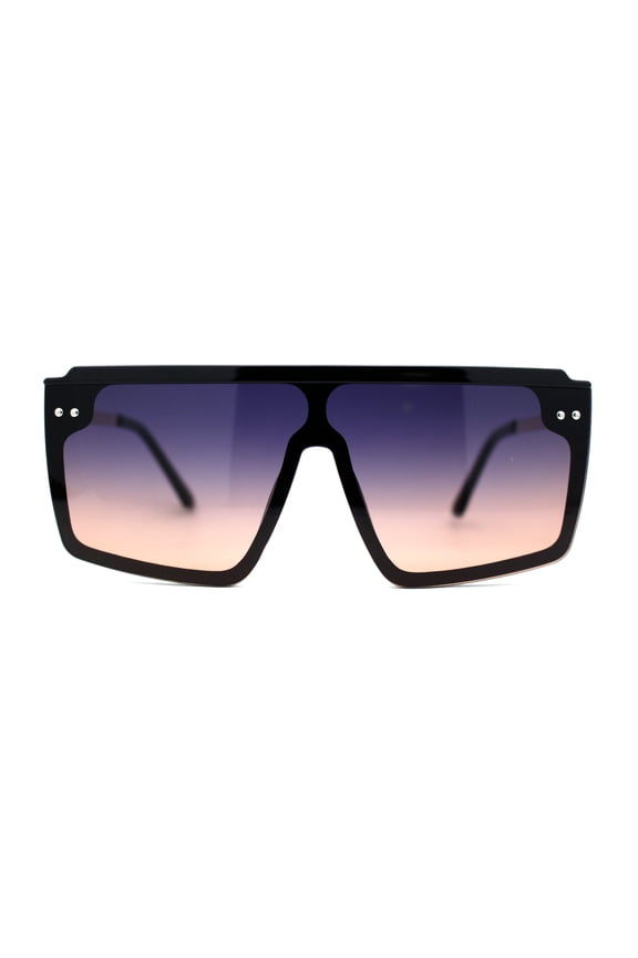 Retro Flat Top Shield Oversize Half Rim Rimless Sunglasses Black Gold Purple Brown