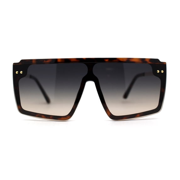 Retro Flat Top Shield Oversize Half Rim Rimless Sunglasses Tortoise Gold Black Brown