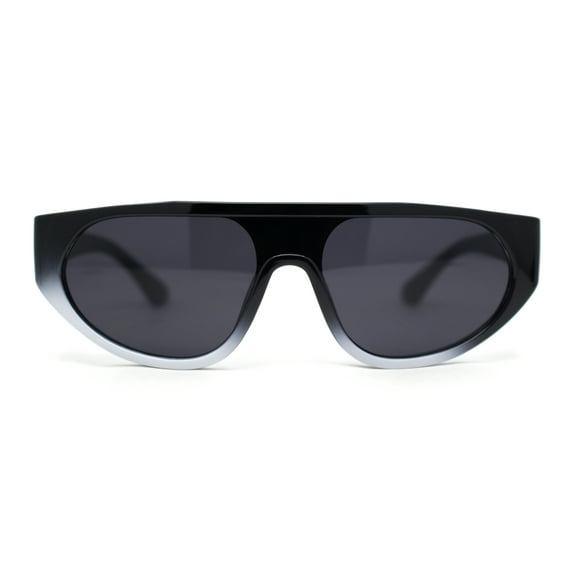 Retro Flat Top Shield Racer Plastic Subtle Cat Eye Sunglasses Black White - Black