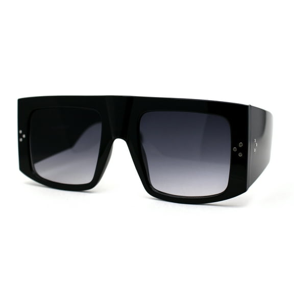 Retro Flat Top Unique Thick Temple Mobster Sunglasses Black Smoke