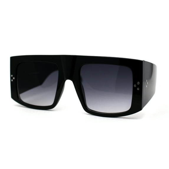 Retro Flat Top Unique Thick Temple Mobster Sunglasses Black Smoke