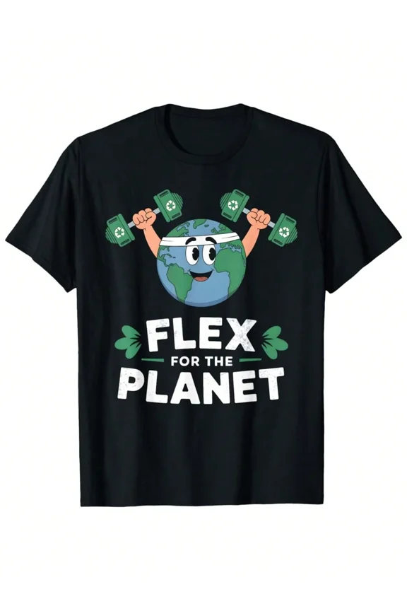 Retro Flex For The Planet Earth Day Graphic Tee Funny Gym Workout Recycling Sustainable Eco-Friendly Men's Women's T-Shirt
