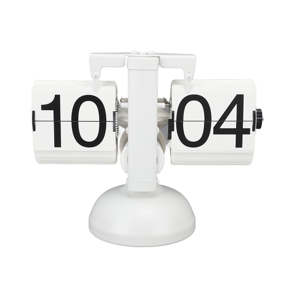 Retro Flip Clock Large Number Battery Powered 304 Stainless Steel Tabletop Clock for Home Office 24 Hours All White