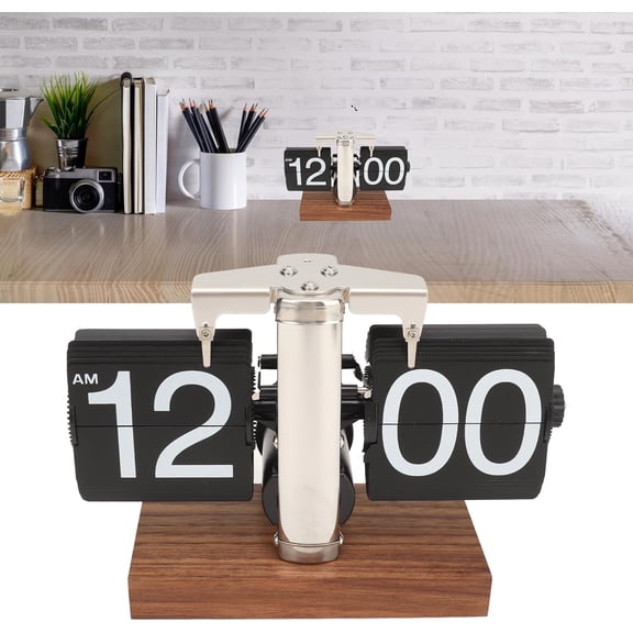 Retro Flip Desk Clock with Digital Display, Battery Powered Mechanical Alarm Clock for Home Office