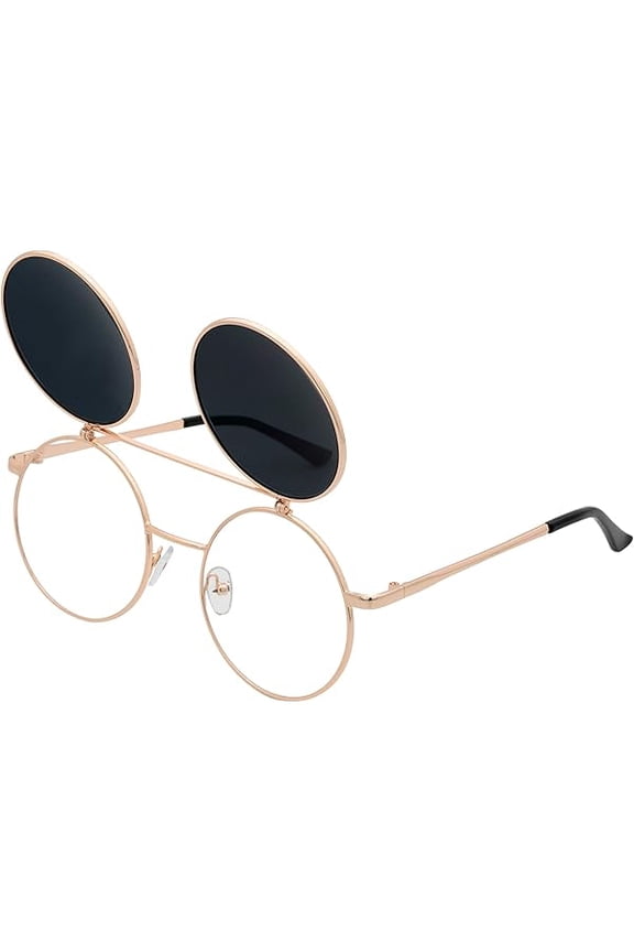 Retro Flip-Up Round Goggles Steampunk Sunglasses