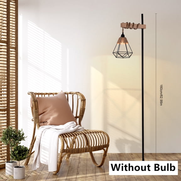 Retro Floor Lamp Without Bulb Smart Standing Lamp w/Rattan Lampshade for Bedroom Living Room