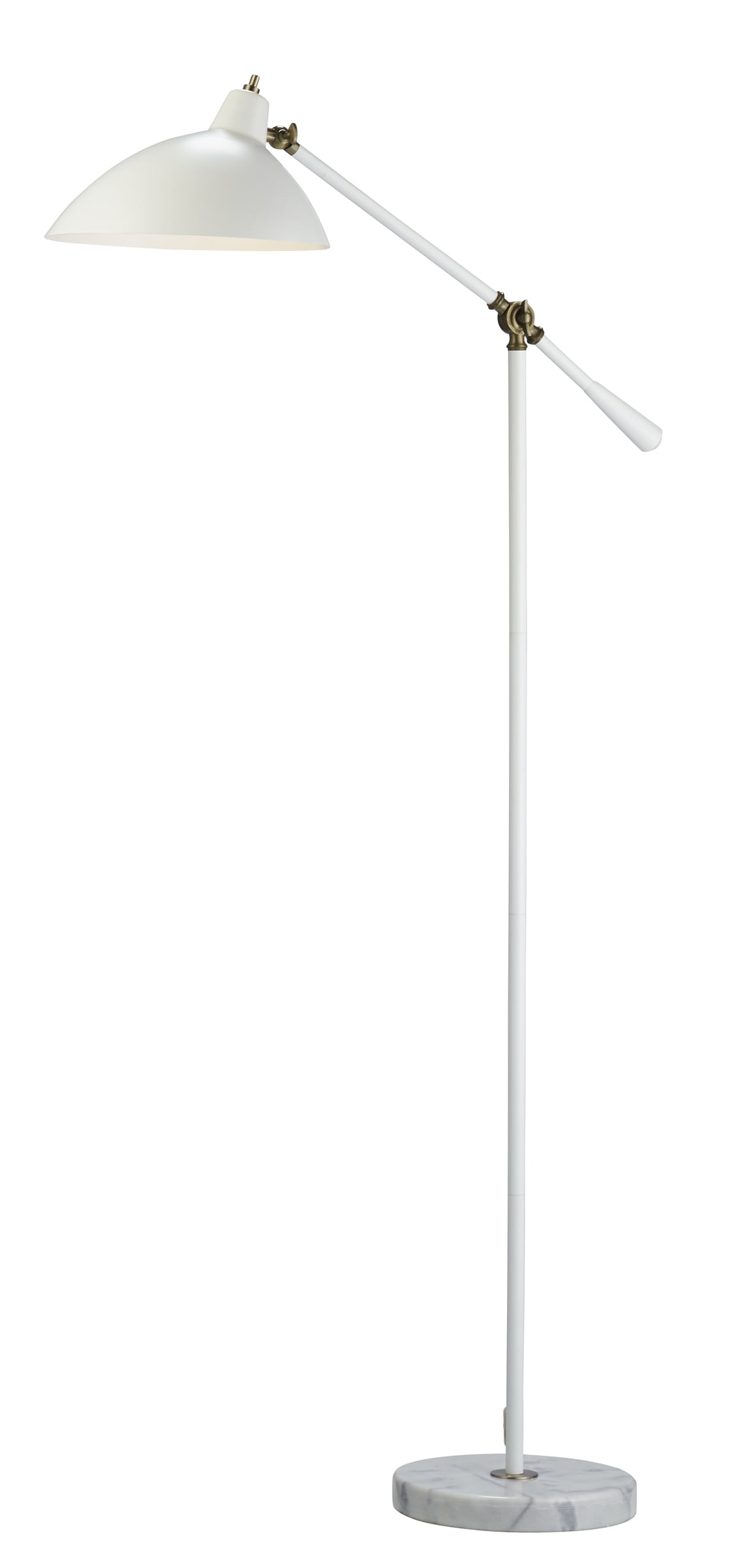 Adjustable White Metal Arc Floor Lamp with Marble Base