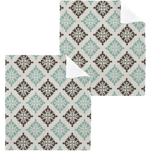Retro Floor Pattern Wash Cloth Set of 2, 12 x 12 Inch Cotton Baby Washcloths Highly Absorbent and Soft Feel Fingertip Towels Face Towels for Bathroom, Gym, Spa Washcloth Gift