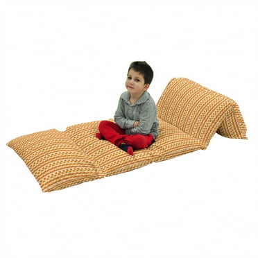 Retro Floor Pillow Lounger Cover, Wavy Pattern Half Moon Shapes Vintage Art Graphic Design in Different Tones, Nap Mat Printed Fabric Case for 5 Pillows, 88" x 36", Orange Yellow Dust, by Ambesonne