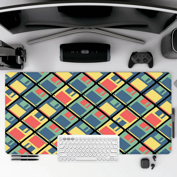 Retro Floppy Disk Design Mouse Pad 35.4 x 15.8 Inches Rubber Desk Mat for Office and Gaming