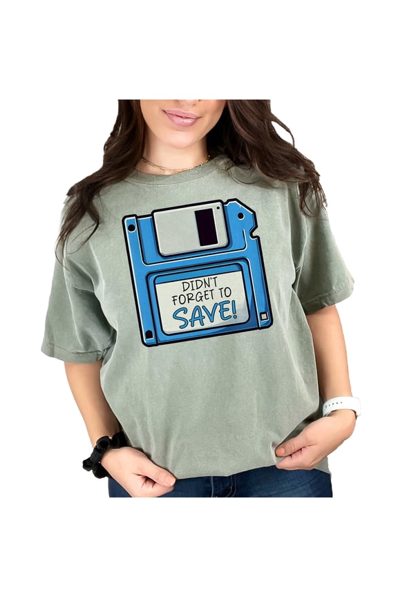Retro Floppy Disk T-Shirt, Funny Didnt Forget to Save Graphic Tee, Vintage Technology Lover Gift, Geeky Nostalgic Shirt, Moss Comfort Colors T-Shirt, 3XL