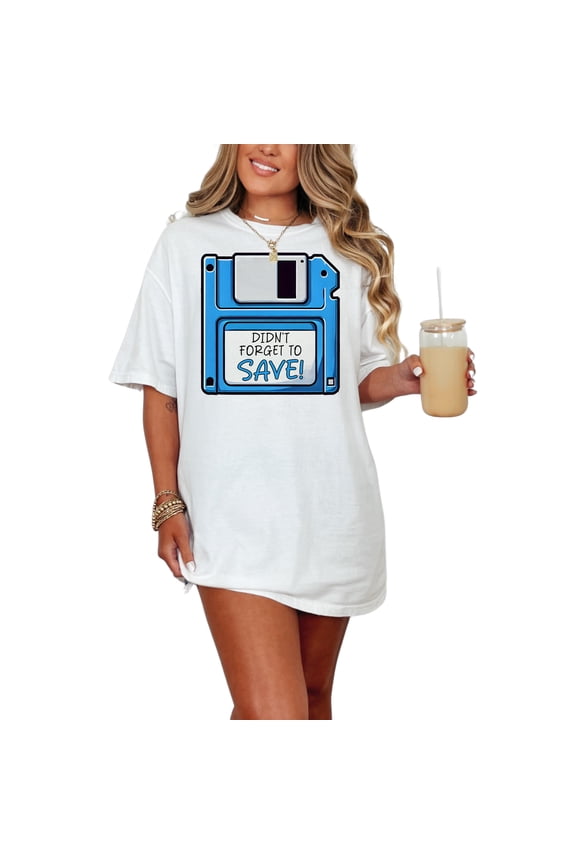 Retro Floppy Disk T-Shirt, Funny Geek Tee, Vintage Tech Gift, Didn't Forget To Save, 90s Nostalgia Shirt, Computer Humor, Unisex Tshirt, White Comfort Colors T-Shirt, Large