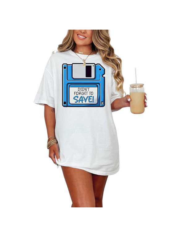 Retro Floppy Disk T-Shirt, Funny Geek Tee, Vintage Tech Gift, Didn't Forget To Save, 90s Nostalgia Shirt, Computer Humor, Unisex Tshirt, White Comfort Colors T-Shirt, Small