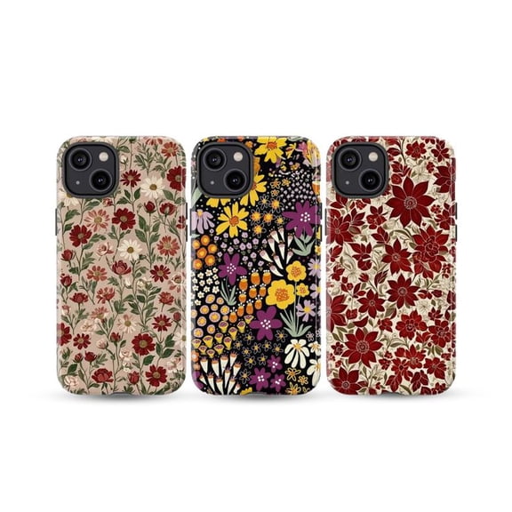 Retro Floral Art Phone Case Combo – 3 Pack Vintage Botanical iPhone Covers for iPhone 16 15 14 13 12 11 Plus Pro Max Mini