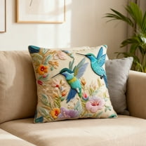 Retro Floral Bird Print Pillow Cover Velvet Cushion Case for Sofa Living Room Decor Simulated Embroidery Home Accent(A)