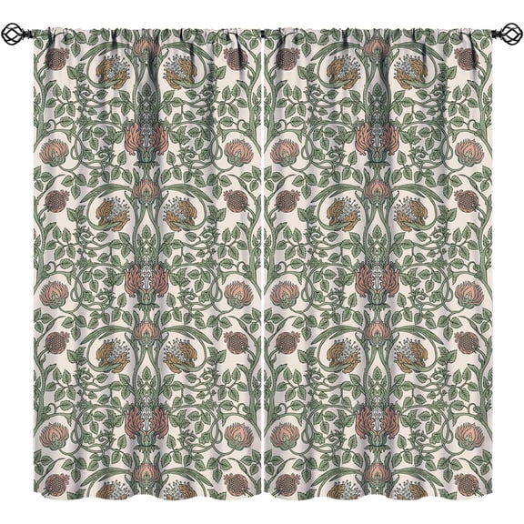 Retro Floral Blackout Window Curtains,William Morris Vintage Flowers Theme Home Fabric Living Room Bedroom Bathroom Kitchen Decor,Set of 2 Panel W63xL63in