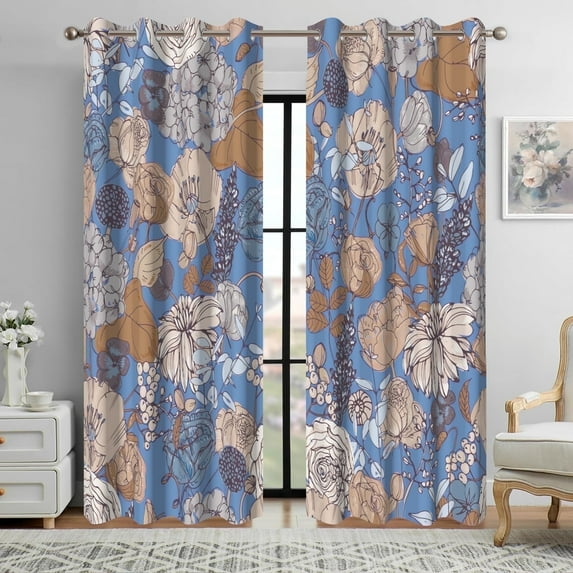 Dashan Retro Floral Blackout Curtains for Living Room,Farmhouse Window Drapes for Bedroom,52x84 Inch,Set of 2
