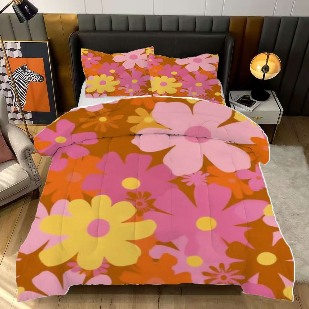 Retro Floral Brown Background Design Comforter Set Queen Size Bedding ...