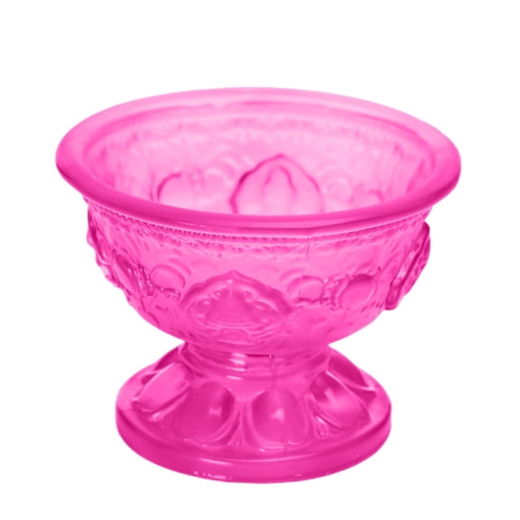 Retro Floral Carved Glass Footed Serving Bowl Hot Pink Stylish Dessert Bowl for Ice Cream Trifle Candy Daily & Festival Use