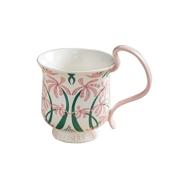 Retro Floral Ceramic Coffee Mug with Handle, Vintage Coffee Mugs 12 Oz, Orchid Forest Design Vintage Tea Cups Gift Cup for Latte, Cappuccino, Tea