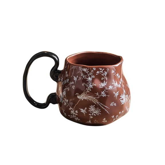 Retro Floral Ceramic Coffee Mug with Handle, Vintage Coffee Mugs 12 Oz, Orchid Forest Design Vintage Tea Cups Gift Cup for Latte, Cappuccino, Tea