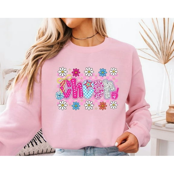 Retro Floral Cheerleader Coquette Bow Sweatshirt, Floral Cheer Sweater, Game Day Hoodie, Cheer Season Sweatshirt, Gifts For Cheerleaders, Sweatshirt Size S-5Xl