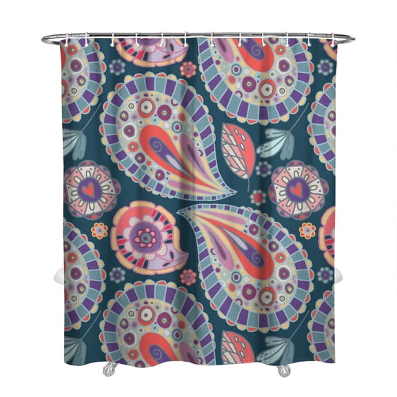 Retro Floral Chic Shower Curtain 72x84 Inches, Quick-Drying Polyester with Plastic Hooks, Bohemian Paisley Artistic Design for Bathroom